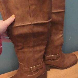 Denver Hayes Tall Tan Over-the-Knee Boots with Buckle